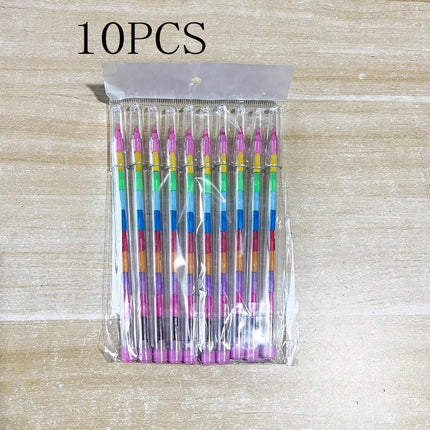 10 Pcs Stackable 11-Section Colored Wax Crayons, Student Drawing Crayons & Pencils, Student Stationery, Stackable Colo