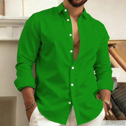 New 21-color men's solid long-sleeve collared shirt, business casual, urban everyday, handsome men's comfortable top