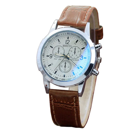 Luxury Blue Ray Glass Watches For Men Neutral Quartz Simulates The Wrist Watch Brand Casual Leather Strap Watches Reloj Hombre