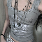 M [add to favorites/priority delivery] / Gray lace/lace/splicing/letters/printing/suspender/