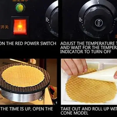 Commercial Electric Ice Cream Waffle Cone Maker Non Stick Waffle Cone Machine Big Power Waffle Iron Plate Cake Oven