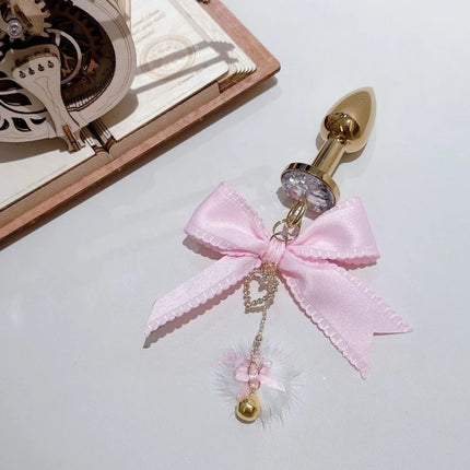 New Pink Bow Nipple Clips Heart-Shaped Gemstone Collar Leash Set with Body Chain Sexy Accessories Anal Plug with Tail Sex Toys