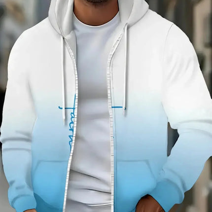 Fashion Gradient Graphic Hooded Zip-Up Casual Sports Pocket Design Long Sleeve Streetwear Outdoor Travel Street Oversized Hoodie