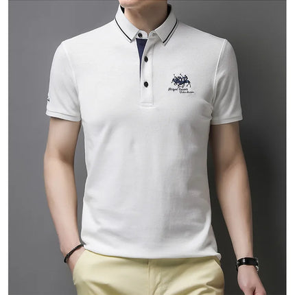 Summer New Men's Embroidered Polo Collar 100% Cotton Short-Sleeved Polo Shirt Fashion Solid Color Casual Top T-shirt M-4XL