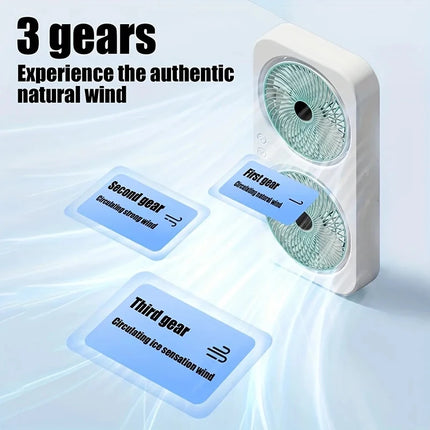 Dual Head USB Fan 360 Rotatable Blades Wall Mount or Freestanding Design Rechargeable Fan for Office Bedroom Outdoor Camping