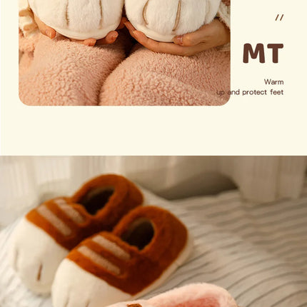 Winter Couple Cat Paw Slippers, Plush Fleece Lined Thick Thermal Home Shoes, Non-Slip Indoor/Outdoor Unisex Anti-Cold House Slid
