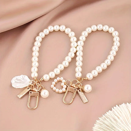 1 Pc Cute Seashell Heart Shape Imitation Pearl Bead Chain Pendant Wristband Phone Chain Keychain Bag Decorative Accessories