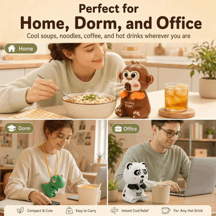 Cute Dinosaur Elephant Shaped USB Mini Fan Adjustable Speed Strong Airflow Hanging Cooling Fan With Food Clip Tableware Holder