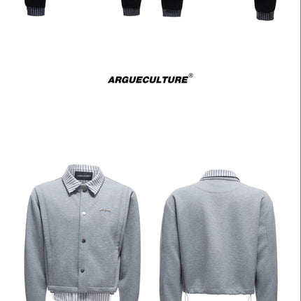 American Sle Slim Fit Striped irt Fake Two-Piece Patchwork Sweatirt Set Turn-down Collar Simple Thin Casual Jaet