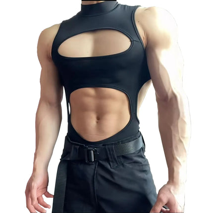 Bodysuit Tank Top Gothic Men Sexy Sleeveless Hollow out Backless Erotic Lingerie One-piece Playsuit Clubwear Streetwear