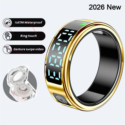 2026 New Smart Ring Display Screen Gestures Brush Video 5ATM Waterproof Remote Camera Blood Pressure Monitoring For Men Women