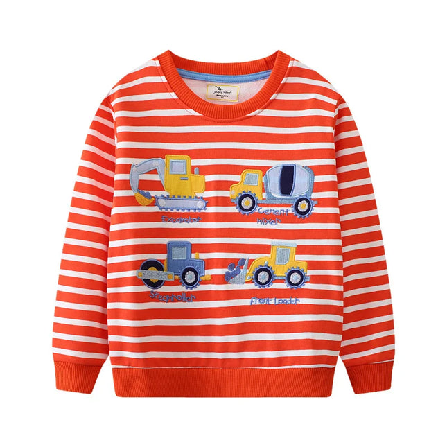 Jumping Meters 2-7T New Arrival Kids Cars Embroidery Autumn Boys Sweatshirts Long Sleeve Baby Clothes Hot Selling Striped Shirts