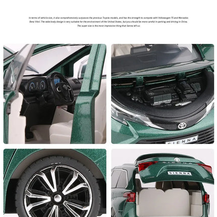 1/24 TOYOTA SIENNA MPV Van Diecast Toy Car Model Miniature Pull Back Sound & Light Doors Openable Collection Gift For Boyfriend