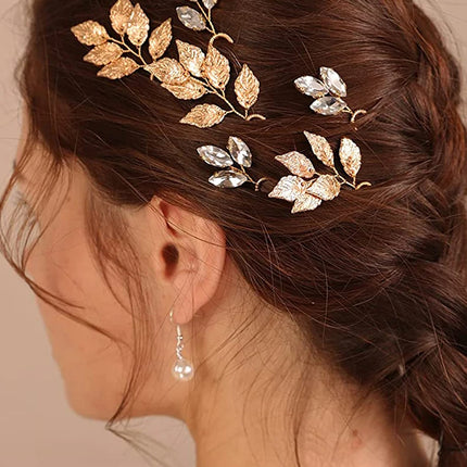 3PCS Bridal Wedding Hair Accessories Gold Color Leaf Hair Pins Clips for Women Jewelry Bride Headpiece Headwear Headdress Gifts