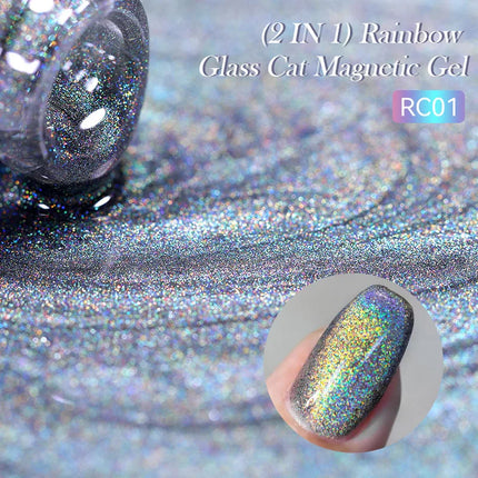 LILY’CUTE 7ml Ultra Shine Cat Eye Nail Polish Rainbow Laser Dual Beam Crystal Nail Gel Varnishes Soak Off Semi Permanent UV Gel