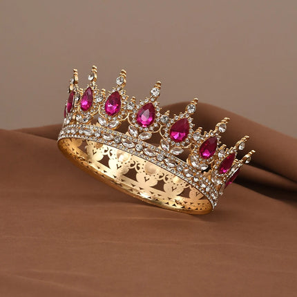 European Princess Queen Tiara Round Baroque Pageant Crowns Crystal Full Crown King Tiaras Bridal Wedding Hair Accessories