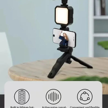 Smartphone Vlogging Kit With Tripod Phone Holder Mini Microphone LED Fill Light Starter For TikTok Live Stream Video YouTube