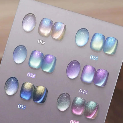 6PCS 2026 New Trendy Nail Art Fashion Phototherapy Iceland Aurora Blue-Green-Purple Cat Eye Gel Magnetic Powder Gold Nail Polish