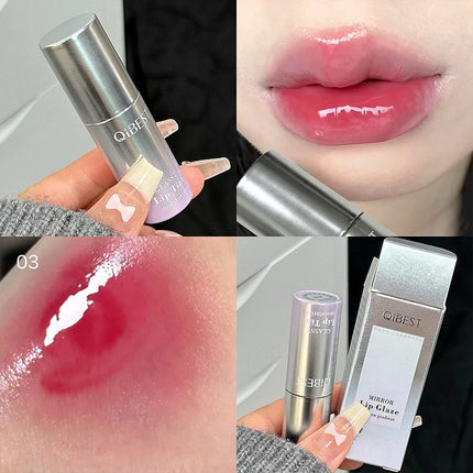 QIBEST Watery Mirror Lip Gloss Long-lasting Moisturizing Easy Wearing Water Glass Lip Glaze Hydrating Sexy Red Lip Tint Makeup