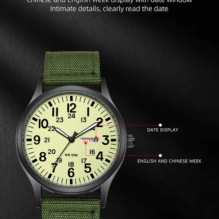 2024 TPW Field Watch Easy Reading Fabric Strap 24-Hour Display Quartz Movement