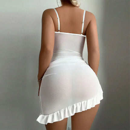 Sexy Women Lingerie Night Dress Delicate Nightgown With Panties Steel Ring Push Up Bras Transparent Bra And Thong Underwear Sets