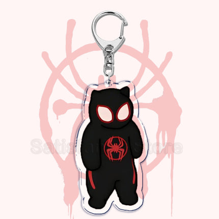 Cute Spider Punk Cat Warrior Key Chain Key Ring Invincible Superhero Keychains Keyring Pendant for Bag Man Women Jewelry Gifts