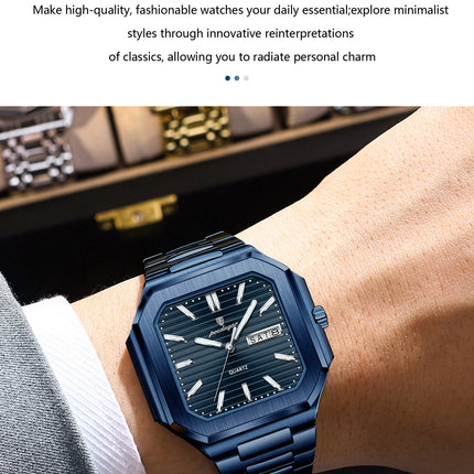 POEDAGAR Top Luxury Brand Men's Watch Waterproof Luminous Date Week Quartz Men's Watches Stainless Steel Fashion Square Men's Watch