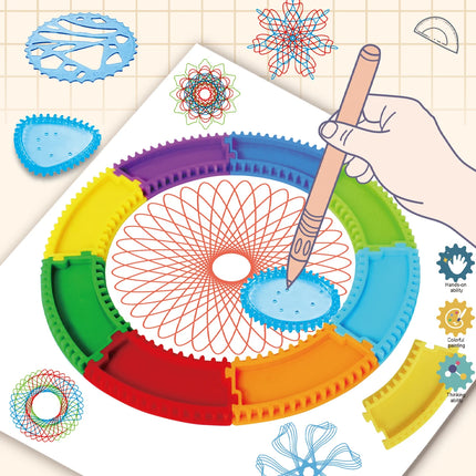 Spirograph Spiral Art Drawing Kit for kids, Fun Shapes Drawing Art Set Classic Gear Design Toys Drawing Rulers with book