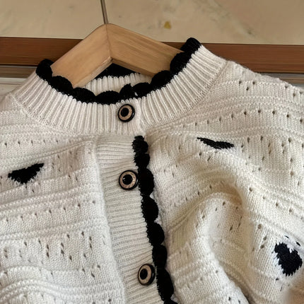 Girls' New Autum Sweater Cardigan, Fashionable and Versatile Single-Breasted Heart Long-Sleeved Korean Style Baby Girl's Jacket