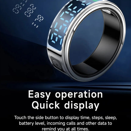 2 Set Display Screen Bluetooth Smart Rings Sleep Heart Rate Oxygen Monitoring Multi Sports Modes IP68 Waterproof Women Men Ring