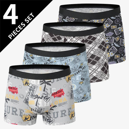 4/10piece Set Of European And American Men's Fashionable Printed Boxer Shorts Loose Oversized Elastic Waist Underwear Base Short