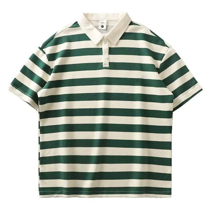 Japanese Sle Striped  irt ort Sve Loose Casual Loose Collar Base irt Heavy T-irt Trendy Brand Breathable
