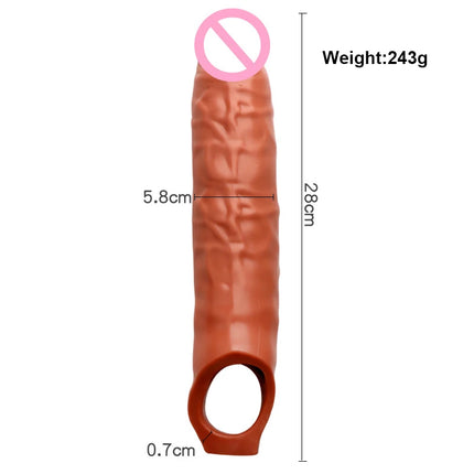 Man Nuo 28CM Huge Penis Enlargemen Extender Condoms Realistic Penis Extension Sleeve Reusable Condom Cock Ring Sex Toys For Men