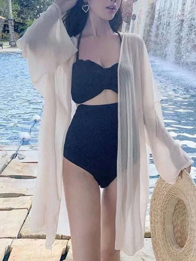 Plus Size Women Shirt Clothing 2025 Summer Beach Travel Solid Color Cape Breathable Cardigan Slight Strech LOOSE FIT