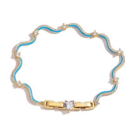 18K Gold Plated Fashion Enamel Chains Necklace Bracelet Jewelry Sets Brass Chain Wave Multicolor Women Wholesale Wedding Gifts