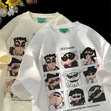 2025 Summer Women's Clothes Streetwear Crayon Shin Chan Print Cartoon T-Shirt Tops Men's Women's Clothes 100% Cotton T-Shirts