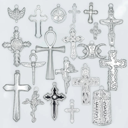 5pcs/Lot High Quality Stainless Steel Cross Pendants For Jewelry Making Supplies Metal Rose Lava Ankh Cross Charms DIY Materials