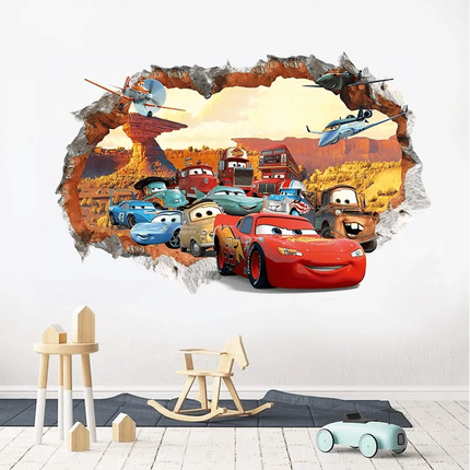 1 Disney Cars 3D Wall Sticker - Lightning Mcqueen and Racing Theme, Decals Suitable for Bedroom Decoration, Self-Adhesive Playful Design