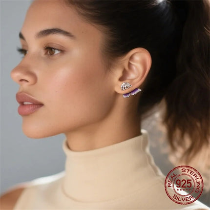 925 Sterling Silver Purple Butterfly Rainbow Flower Stud Earrings for Women Girl Ear Studs Jewelry Fashion Luxury Anniversary