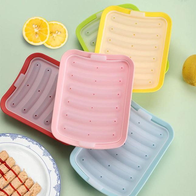Sausage Maker Mould 6 Grids Silicone DIY Ham Hot Dog Making Moulds With Lid Kitchen Household Sausages Cake Baking Tools Molds