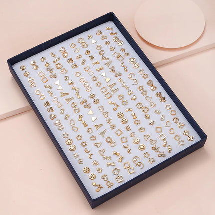New Arrival 100Pair Mixed Size Color Cubic Zircon Stud Earrings Set Shine Crystal Ear Studs for Men&Women Punk Party Jewelry