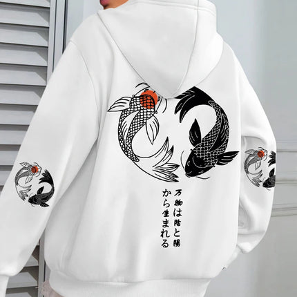 Japanese Koi Harajuku Illustration Prints Women Hoodie Loose Y2K Hoody Multicolor Autumn Hoodies Fleece Soft Woman Sportswear