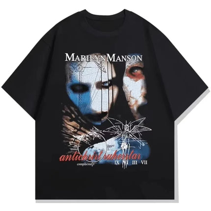 Gothic Rock Marilyn Manson Fan Tees Vintage Death Hype T-shirts Men Women Oversized Y2k 90s Pure Cotton Streetwear Clothing Tops