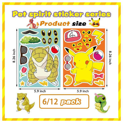 6/12Sheets Pokemon Children Puzzle Anime Stickers Make-a-Face Assemble Funny Cartoon Decal Assemble Jigsaw Children Boy Toy Gift