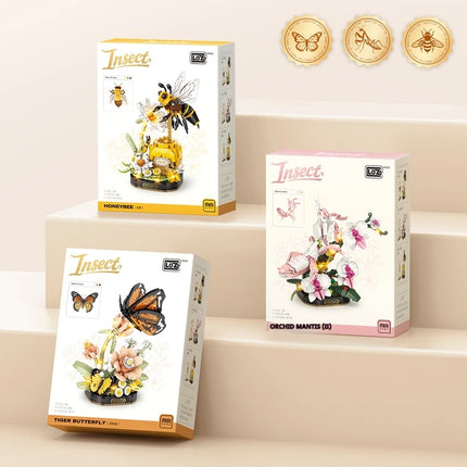 LOZ children's small particle building block toy set insect series yellow bee tiger butterfly model assembly girl toy gift