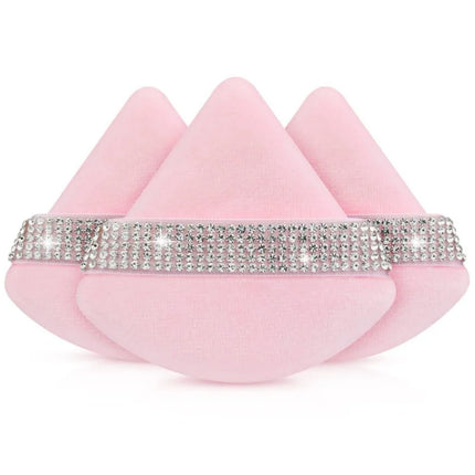 3Pcs Diamond Triangle Powder Puff Face Soft Makeup Tool Rhinestone Soft Smooth Sponge Velvet Makeup Sponge Cosmetics Accessories