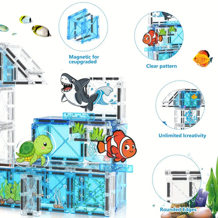 Magnetic Building Blocks for Children, Ocean Animal Scene, Creative Play, Children's Learning Birthday Gift