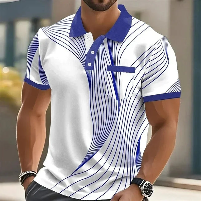 Men's Fashion Colorful Pattern 3D Digital Printing Design Short Sleeve Polo Shirt Quick Drying Comfortable Casual Basic Daily