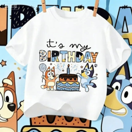 New Blue Bingo Children's Birthday Print T-Shirt - Cute, Casual, and Loose Fit - Summer Beachwear for Boys and Girls