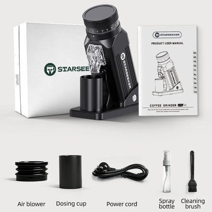 STARSEEKER E64 Electric Coffee Grinder 64MM Espresso Titanium Flat burr Stepless Fineness Adjustment Home Bean Grinder Black